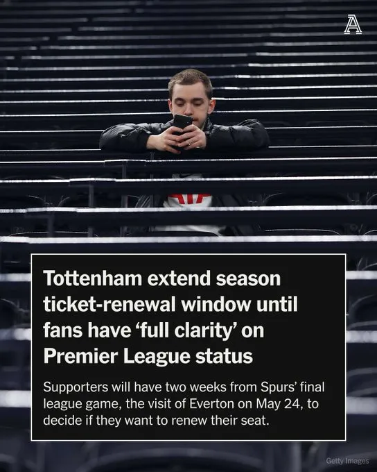 开云体育在线-TA：热刺延长季票续费窗口期，待球迷明确保级前景后再决定